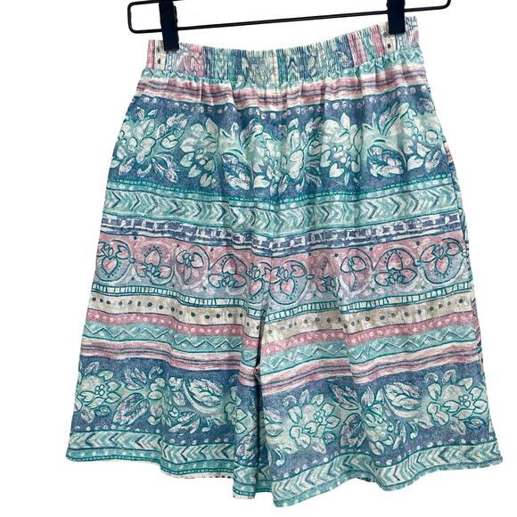 Vintage 90s Floral Stripe High-Rise Casual Boho Mom Shorts - Small - Picture 1 of 9